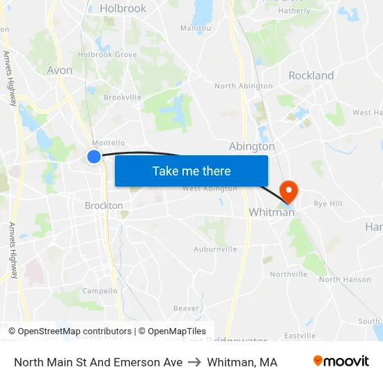 North Main St And Emerson Ave to Whitman, MA map