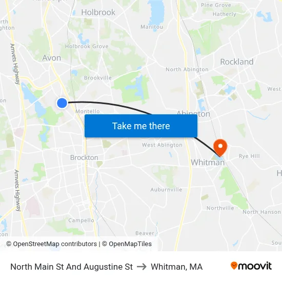North Main St And Augustine St to Whitman, MA map