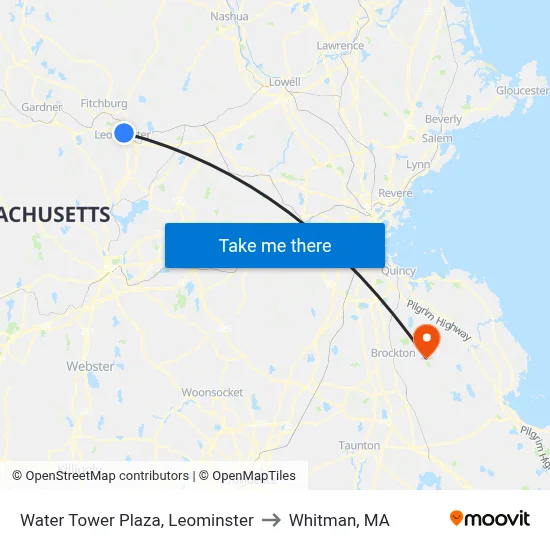 Water Tower Plaza, Leominster to Whitman, MA map
