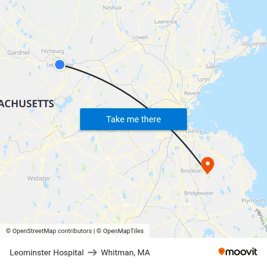 Leominster Hospital to Whitman, MA map