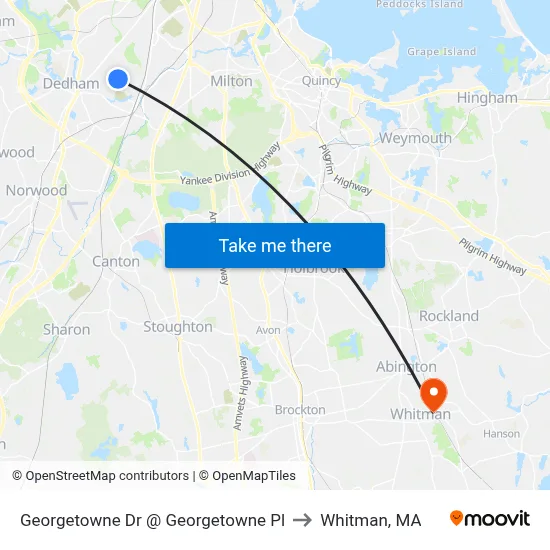 Georgetowne Dr @ Georgetowne Pl to Whitman, MA map