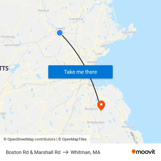 Boston Rd & Marshall Rd to Whitman, MA map