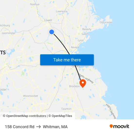 158 Concord Rd to Whitman, MA map