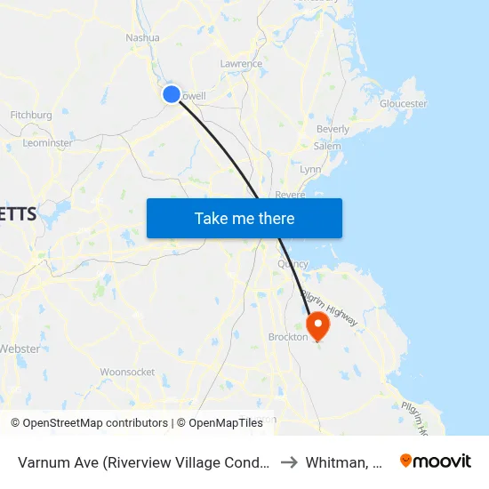 Varnum Ave (Riverview Village Condos) to Whitman, MA map