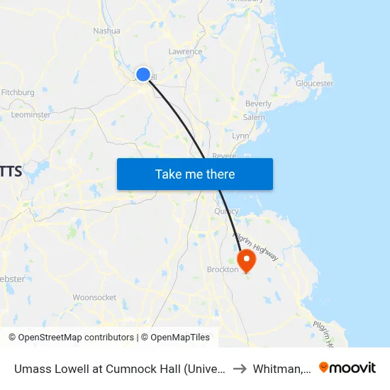 Umass Lowell at Cumnock Hall (University Ave) to Whitman, MA map