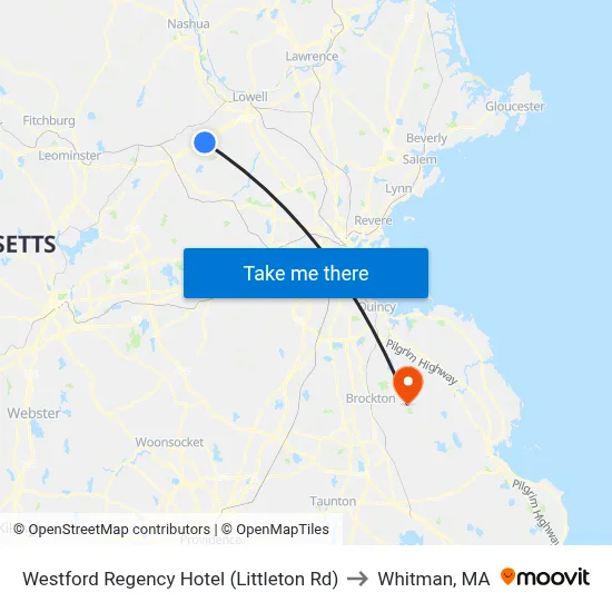 Westford Regency Hotel (Littleton Rd) to Whitman, MA map
