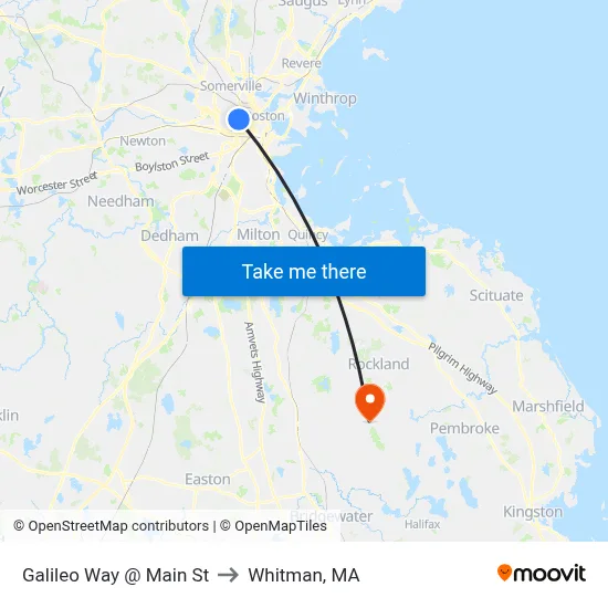 Galileo Way @ Main St to Whitman, MA map