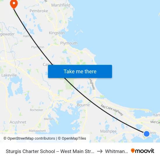 Sturgis Charter School -- West Main Street, Hyannis to Whitman, MA map