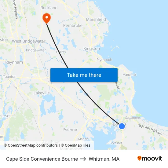 Cape Side Convenience Bourne to Whitman, MA map
