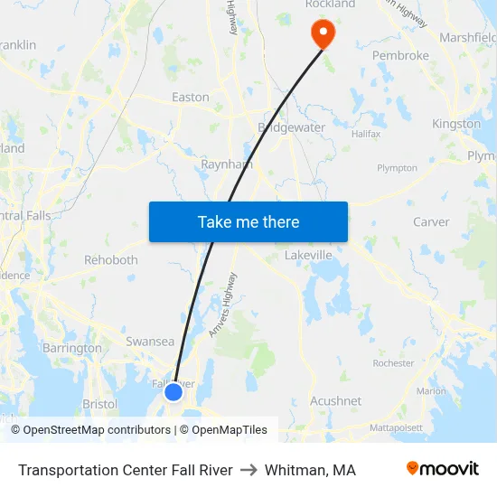 Transportation Center Fall River to Whitman, MA map