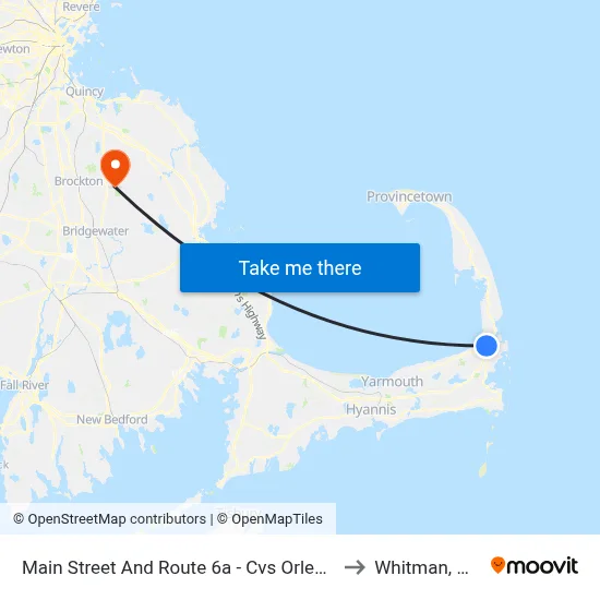 Main Street And Route 6a - Cvs Orleans to Whitman, MA map
