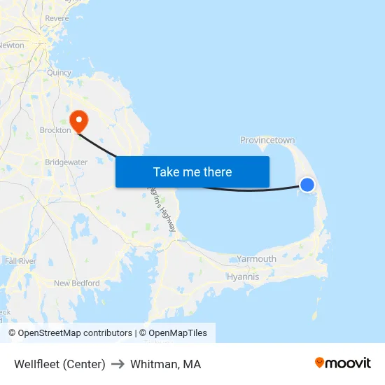 Wellfleet (Center) to Whitman, MA map