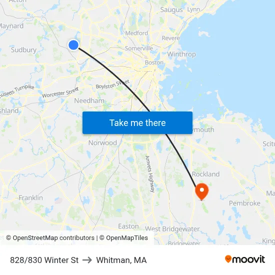 828/830 Winter St to Whitman, MA map