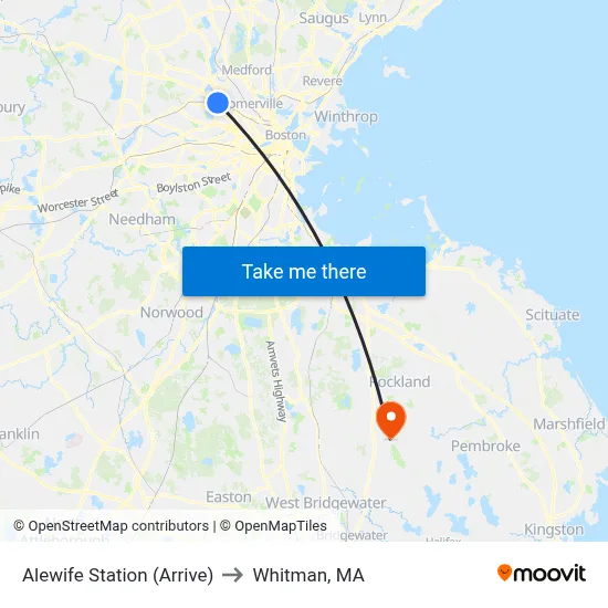 Alewife Station (Arrive) to Whitman, MA map