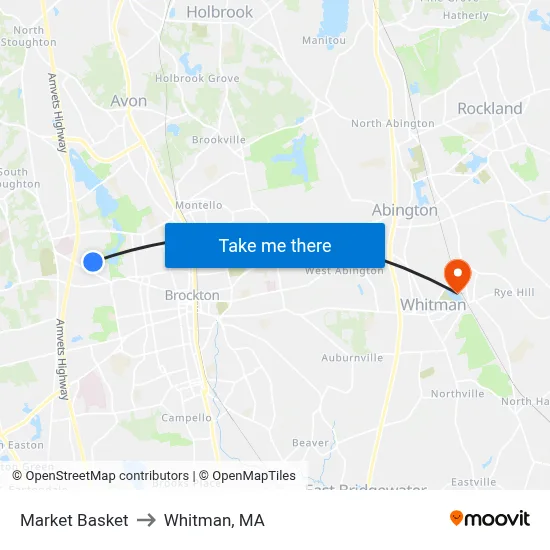 Market Basket to Whitman, MA map