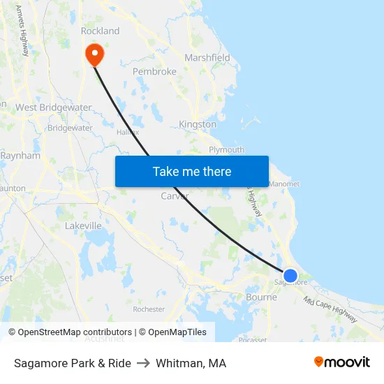 Sagamore Park & Ride to Whitman, MA map
