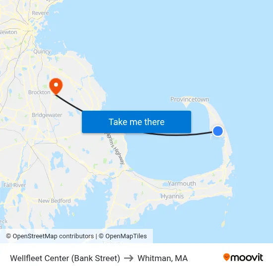 Wellfleet Center (Bank Street) to Whitman, MA map