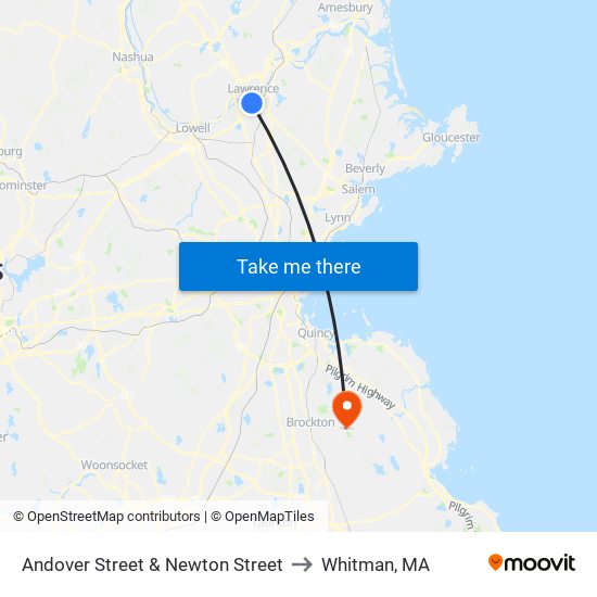 Andover Street & Newton Street to Whitman, MA map