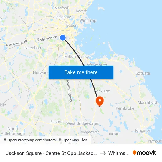 Jackson Square - Centre St Opp Jackson Square Busway to Whitman, MA map