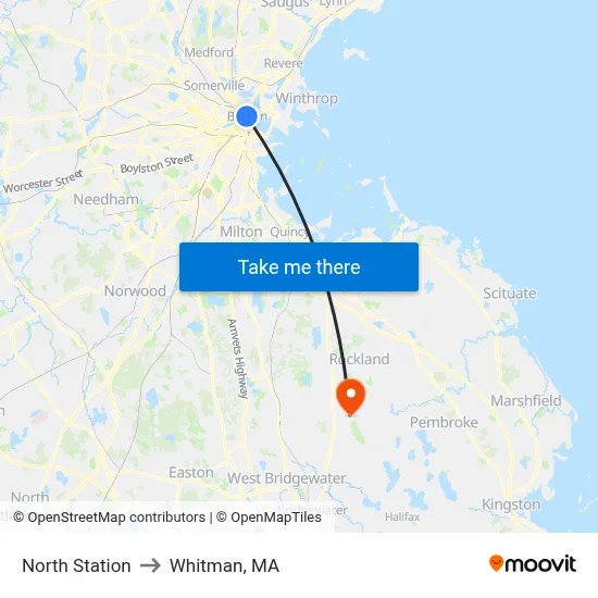 North Station to Whitman, MA map