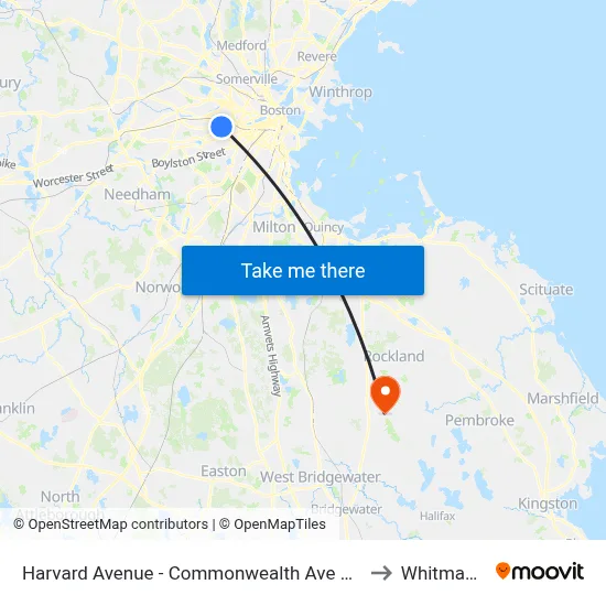 Harvard Avenue - Commonwealth Ave @ Harvard Ave to Whitman, MA map