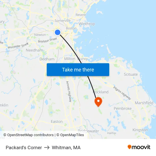 Packard's Corner to Whitman, MA map