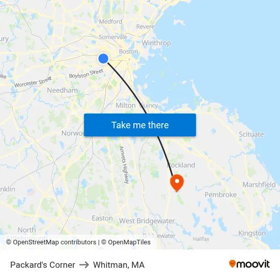 Packard's Corner to Whitman, MA map