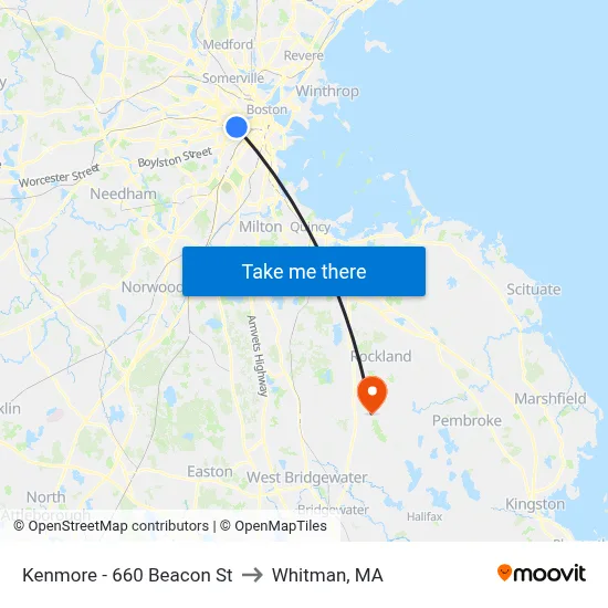 Kenmore - 660 Beacon St to Whitman, MA map