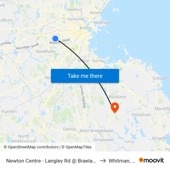 Newton Centre - Langley Rd @ Braeland Ave to Whitman, MA map