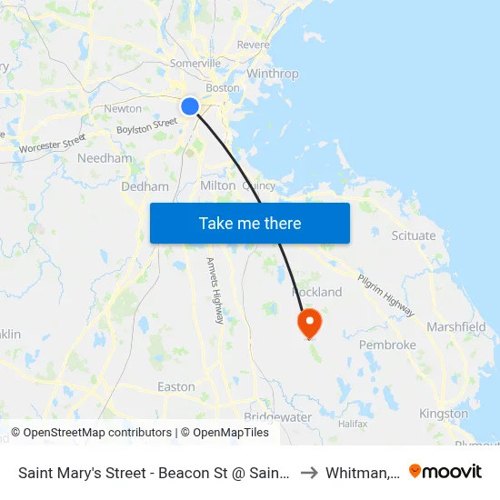 Saint Mary's Street - Beacon St @ Saint Mary's St to Whitman, MA map