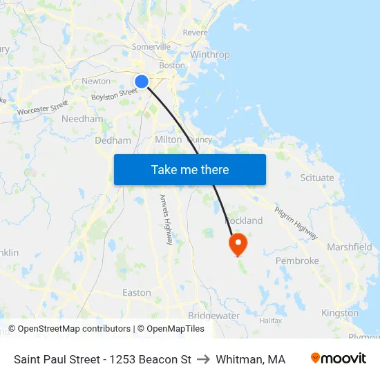 Saint Paul Street - 1253 Beacon St to Whitman, MA map