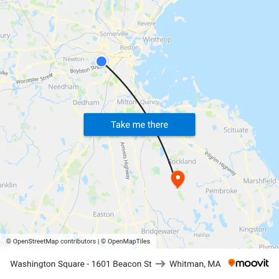 Washington Square - 1601 Beacon St to Whitman, MA map