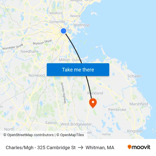 Charles/Mgh - 325 Cambridge St to Whitman, MA map