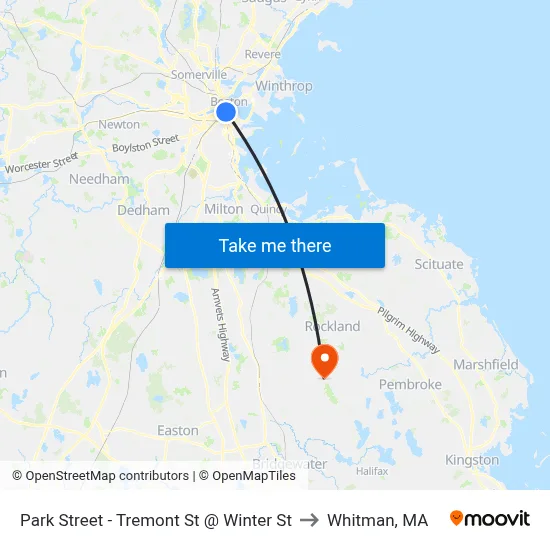 Park Street - Tremont St @ Winter St to Whitman, MA map
