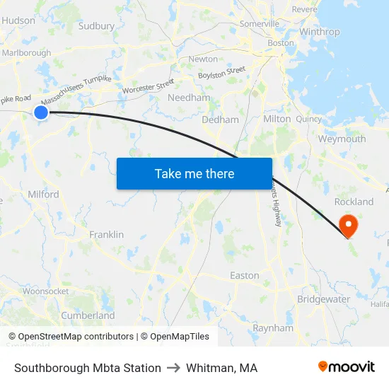 Southborough Mbta Station to Whitman, MA map