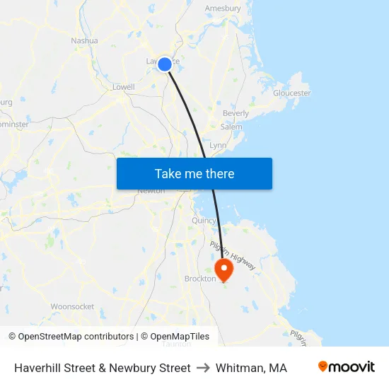 Haverhill Street & Newbury Street to Whitman, MA map