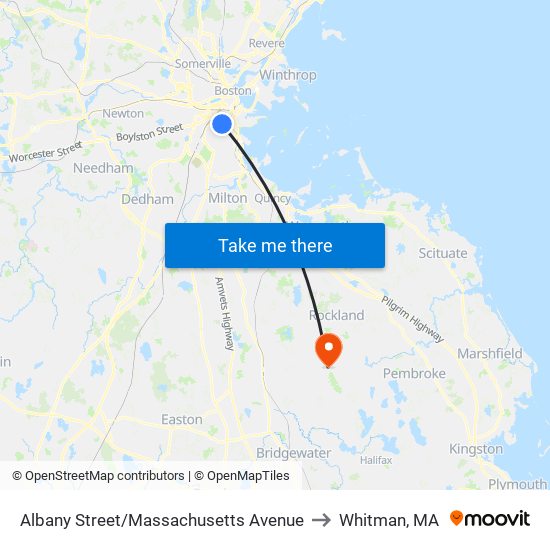 Albany St / Mass Ave. to Whitman, MA map