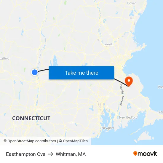 Easthampton Cvs to Whitman, MA map