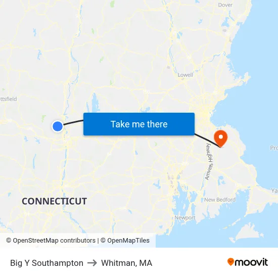 Big Y Southampton to Whitman, MA map