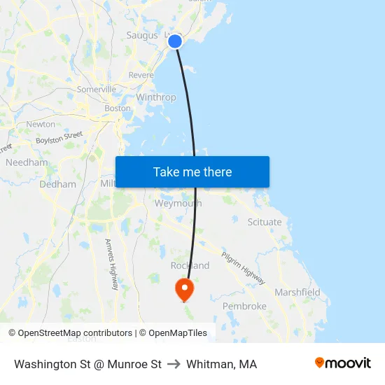 Washington St @ Munroe St to Whitman, MA map