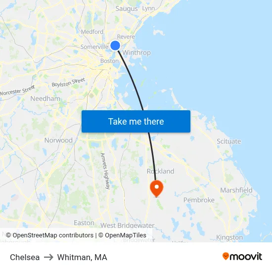 Chelsea to Whitman, MA map