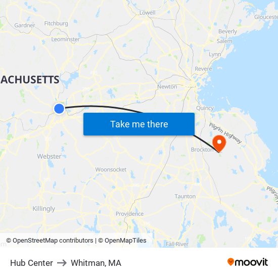 Hub Center to Whitman, MA map