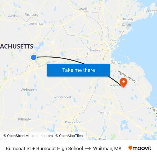 Burncoat St + Burncoat High School to Whitman, MA map