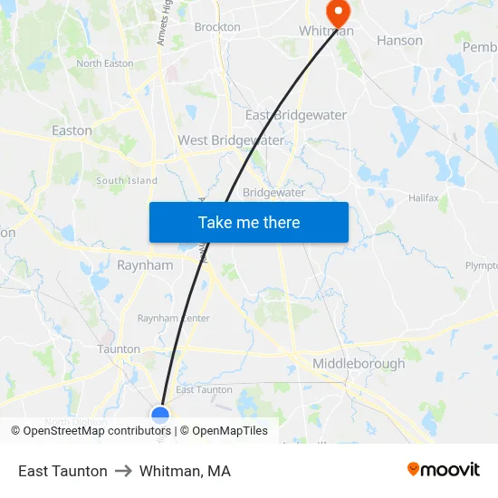East Taunton to Whitman, MA map