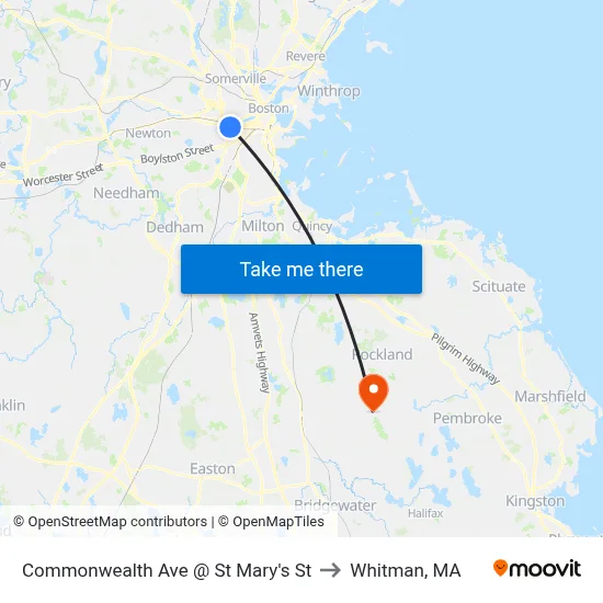 Commonwealth Ave @ St Mary's St to Whitman, MA map