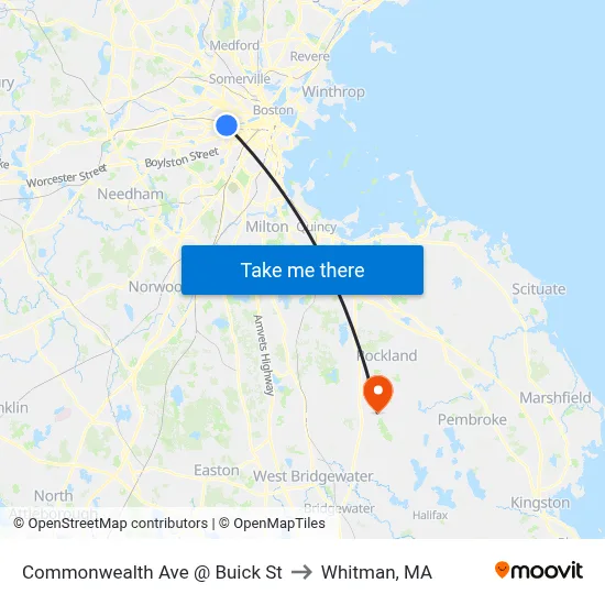 Commonwealth Ave @ Buick St to Whitman, MA map