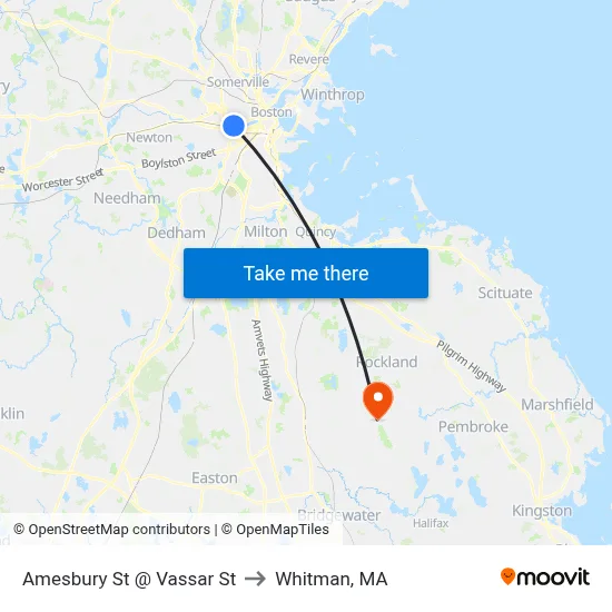 Amesbury St @ Vassar St to Whitman, MA map