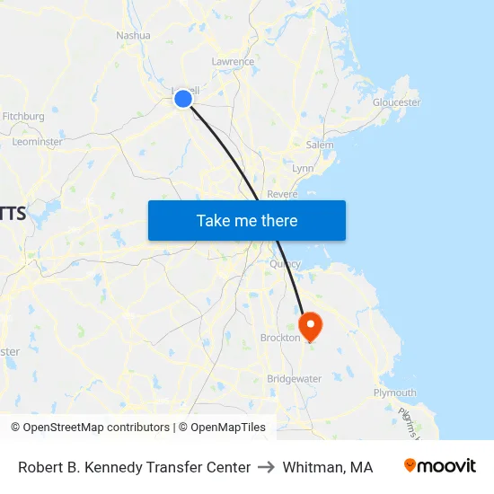 Robert B. Kennedy Transfer Center to Whitman, MA map