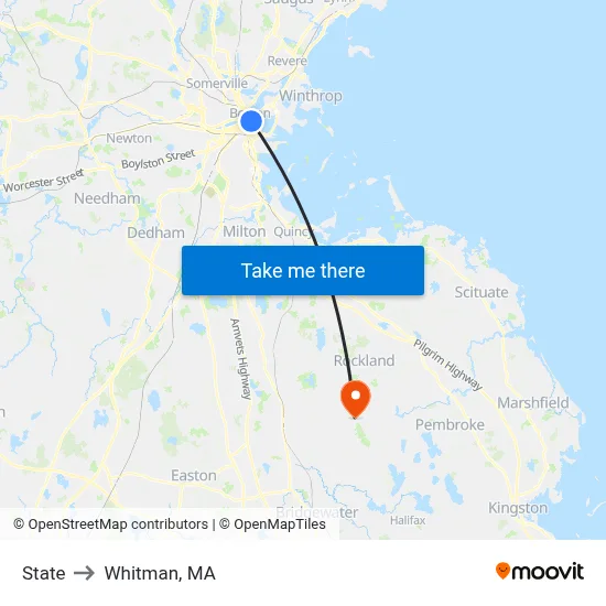 State to Whitman, MA map