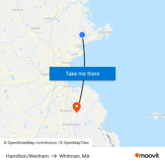 Hamilton/Wenham to Whitman, MA map
